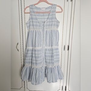 Shabby Chic Striped Blue Sleeveless Dress
